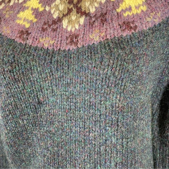 Vintage Lands’ End Shetland wool sweater hand knit fair isle purple blue medium - Picture 4 of 8